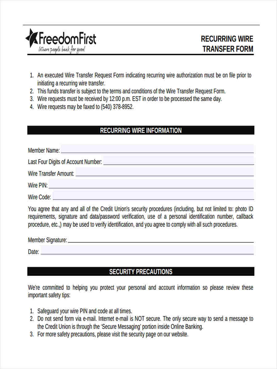 wire transfer form template word